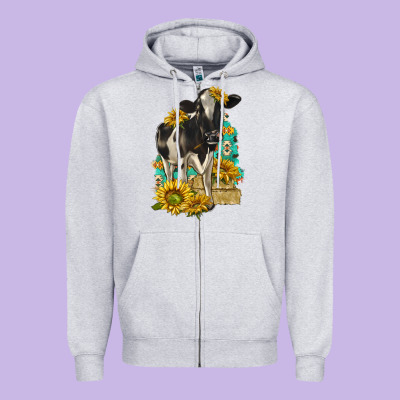 Sunflowers Cow Zipper Hoodie Designed By Texasbilliewilder