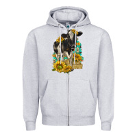 Heather Grey Sunflowers Cow Zipper Hoodie - texasbilliewilder