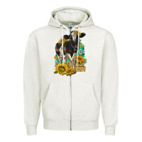 Oatmeal Heather Sunflowers Cow Zipper Hoodie - texasbilliewilder