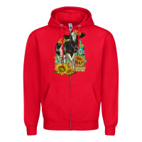Red Sunflowers Cow Zipper Hoodie - texasbilliewilder