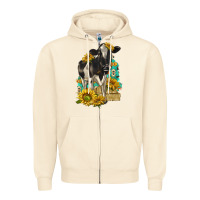 Sandshell Sunflowers Cow Zipper Hoodie - texasbilliewilder