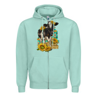 Seafoam Sunflowers Cow Zipper Hoodie - texasbilliewilder
