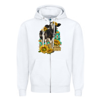 White Sunflowers Cow Zipper Hoodie - texasbilliewilder