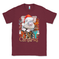 Burgundy merry Christmas pig Classic Tee - CowhideDigitalArt