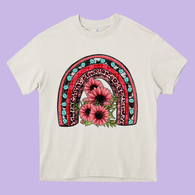 Valentines Sunflower Rainbow Heavy Core Tee Designed By Jahusdesignshop