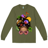 Army Green Beach Hair Afro Messy Bun Bbs Long Sleeve Tee - BundleAndBundleShop
