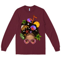 Burgundy Beach Hair Afro Messy Bun Bbs Long Sleeve Tee - BundleAndBundleShop