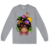 Heather Grey Beach Hair Afro Messy Bun Bbs Long Sleeve Tee - BundleAndBundleShop