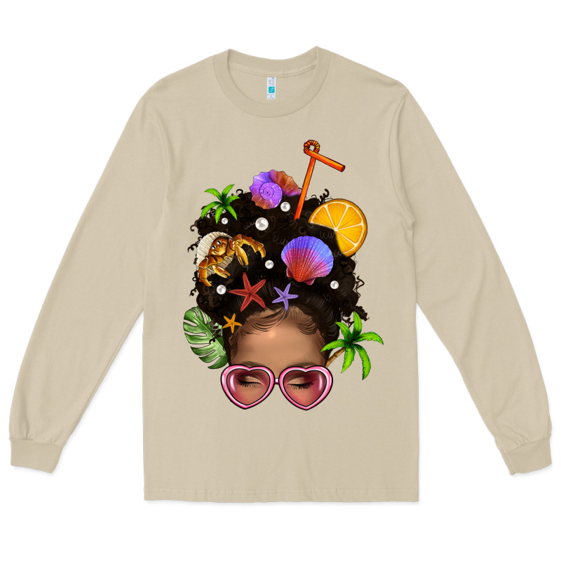 Beach Hair Afro Messy Bun Bbs Long Sleeve Tee by BundleAndBundleShop | Teevron