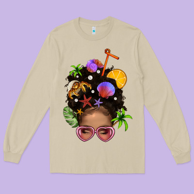 Beach Hair Afro Messy Bun Bbs Long Sleeve Tee Designed By Bundleandbundleshop