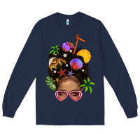 Navy Beach Hair Afro Messy Bun Bbs Long Sleeve Tee - BundleAndBundleShop
