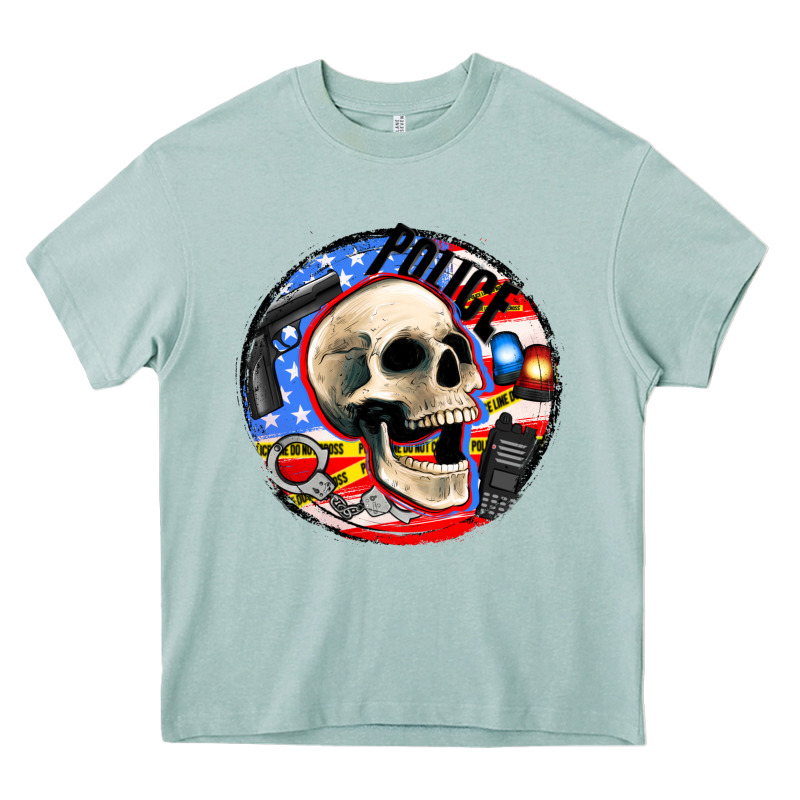 Police Skull And Police Equipment Heavy Core Tee by AdoDesignShop | Teevron