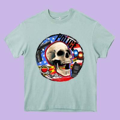 Police Skull And Police Equipment Heavy Core Tee Designed By Adodesignshop