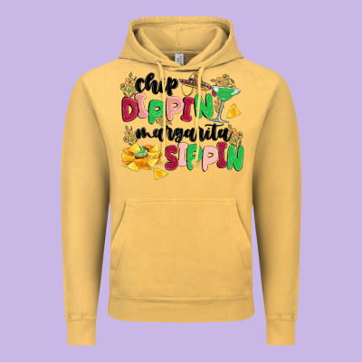 Chip Dippin' Margarita Sippin Vintage Hoodie Designed By Maliassmallbusiness