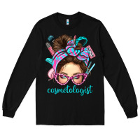 Black Messy Bun Cosmetologist Bbs Long Sleeve Tee - BundleAndBundleShop
