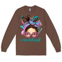 Chestnut Messy Bun Cosmetologist Bbs Long Sleeve Tee - BundleAndBundleShop
