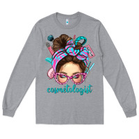 Heather Grey Messy Bun Cosmetologist Bbs Long Sleeve Tee - BundleAndBundleShop