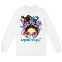 White Messy Bun Cosmetologist Bbs Long Sleeve Tee - BundleAndBundleShop