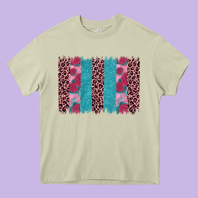 Valentines Day Leopard Rose Glitter Brush Stoke Heavy Core Tee Designed By Jahusdesignshop