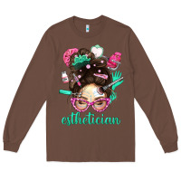 Chestnut Esthetician Messy Bun With Pink Leopard Glasses Bbs Long Sleeve Tee - BundleAndBundleShop