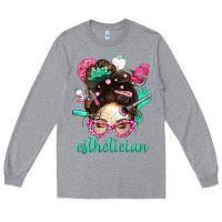 Esthetician Messy Bun With Pink Leopard Glasses Bbs Long Sleeve Tee | Teevron