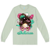 Matcha Esthetician Messy Bun With Pink Leopard Glasses Bbs Long Sleeve Tee - BundleAndBundleShop