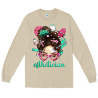 Mushroom Esthetician Messy Bun With Pink Leopard Glasses Bbs Long Sleeve Tee - BundleAndBundleShop