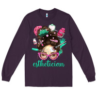 Plum Esthetician Messy Bun With Pink Leopard Glasses Bbs Long Sleeve Tee - BundleAndBundleShop