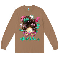 Toasted Coconut Esthetician Messy Bun With Pink Leopard Glasses Bbs Long Sleeve Tee - BundleAndBundleShop