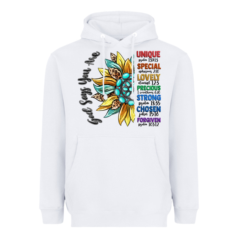 God Says You Are Unique Heavyweight Hoodie by CowGirlArtShop | Teevron