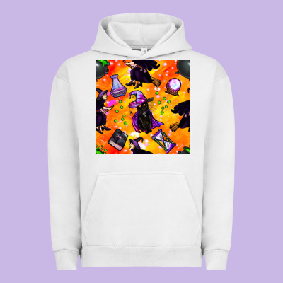 Halloween Cat And Witch Seamless Pattern Urban Hoodie Designed By Bundleandbundleshop