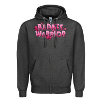 Charcoal Heather Badass warrior Breast Cancer Zipper Hoodie - NancyCooperArtShop
