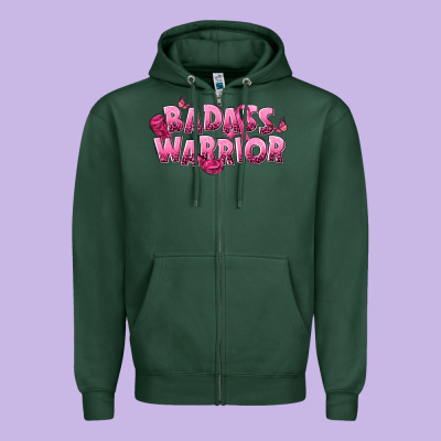 Badass Warrior Breast Cancer Zipper Hoodie Designed By Nancycooperartshop