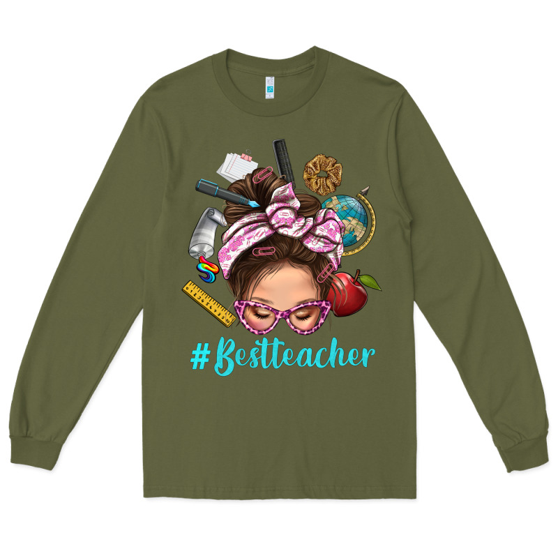 Best Teacher Messy Bun Bbs Long Sleeve Tee by BundleAndBundleShop | Teevron