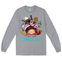 Heather Grey Best Teacher Messy Bun Bbs Long Sleeve Tee - BundleAndBundleShop