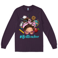 Plum Best Teacher Messy Bun Bbs Long Sleeve Tee - BundleAndBundleShop
