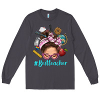 Smoke Best Teacher Messy Bun Bbs Long Sleeve Tee - BundleAndBundleShop