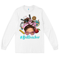 White Best Teacher Messy Bun Bbs Long Sleeve Tee - BundleAndBundleShop