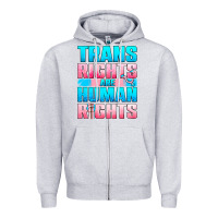 Heather Grey Trans rights are human rights Zipper Hoodie - NancyCooperArtShop