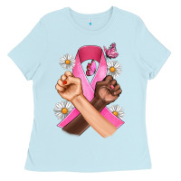 Baby Blue Breast Cancer Fist Daisy Butterfly Ladies Tee - Artiststas