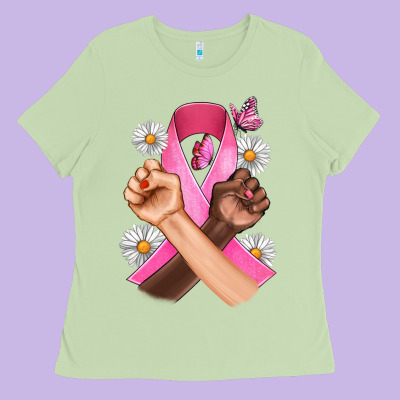 Breast Cancer Fist Daisy Butterfly Ladies Tee Designed By Artiststas