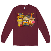 Burgundy School Bus Coffee And Star Bbs Long Sleeve Tee - BundleAndBundleShop