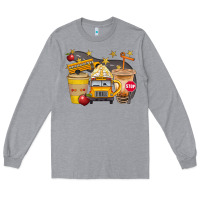 Heather Grey School Bus Coffee And Star Bbs Long Sleeve Tee - BundleAndBundleShop