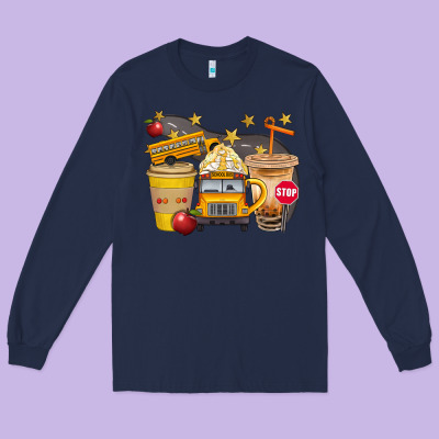 School Bus Coffee And Star Bbs Long Sleeve Tee Designed By Bundleandbundleshop