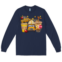 Navy School Bus Coffee And Star Bbs Long Sleeve Tee - BundleAndBundleShop