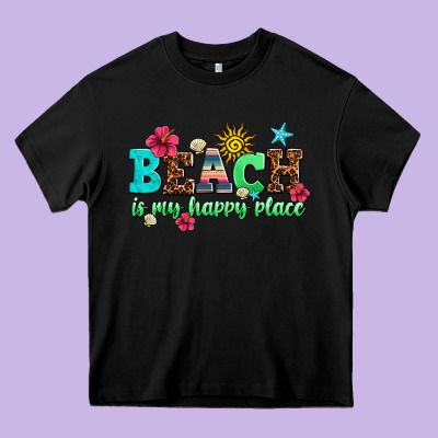 Beach Is My Happy Place Heavy Core Tee Designed By Adodesignshop