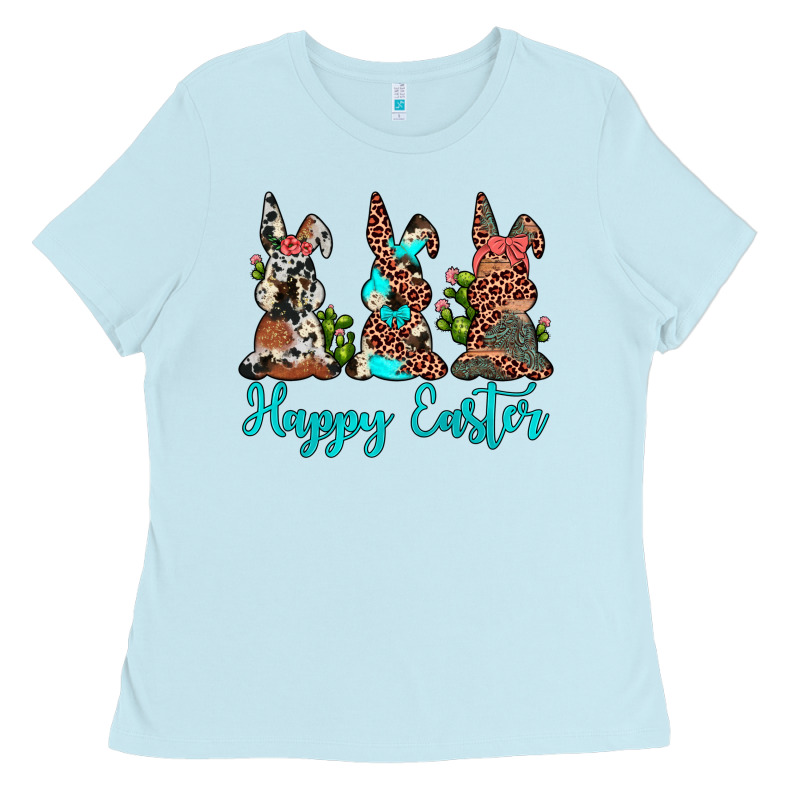 Happy Easter Leopard Cowhide Turquoise Cactus Bunny's Ladies Tee by JahusDesignShop | Teevron