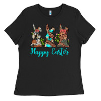 Black happy easter leopard cowhide turquoise cactus bunny's Ladies Tee - JahusDesignShop