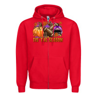 Red Tis' the season Football purple helmet Zipper Hoodie - NancyCooperArtShop