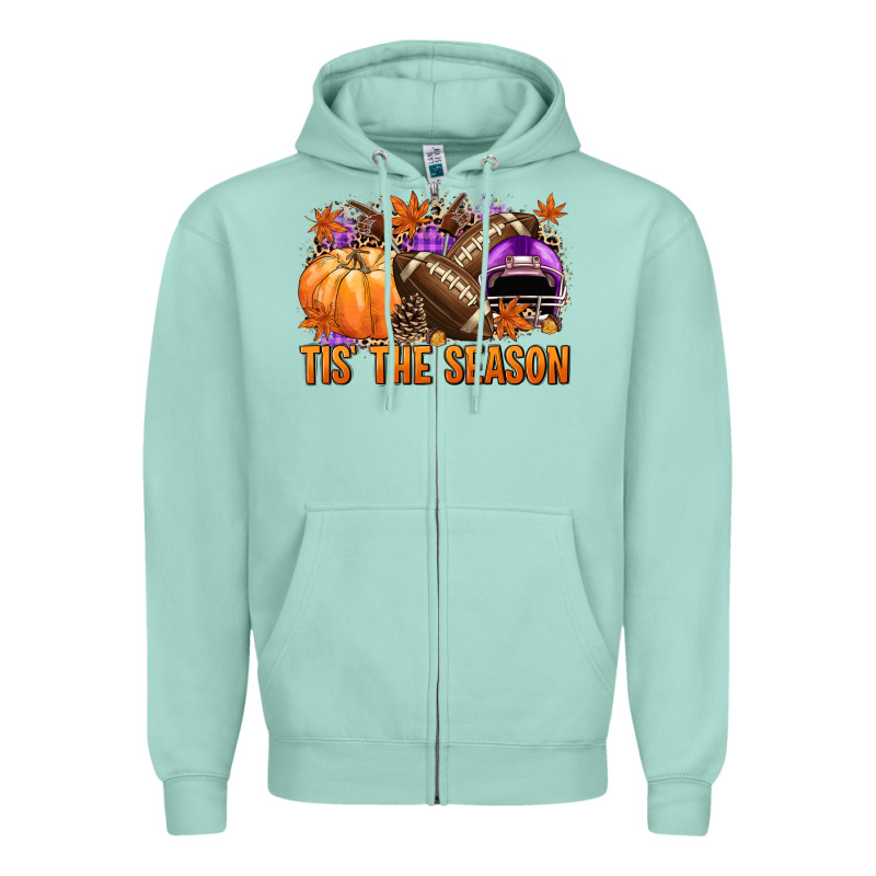 Tis' The Season Football Purple Helmet Zipper Hoodie by NancyCooperArtShop | Teevron